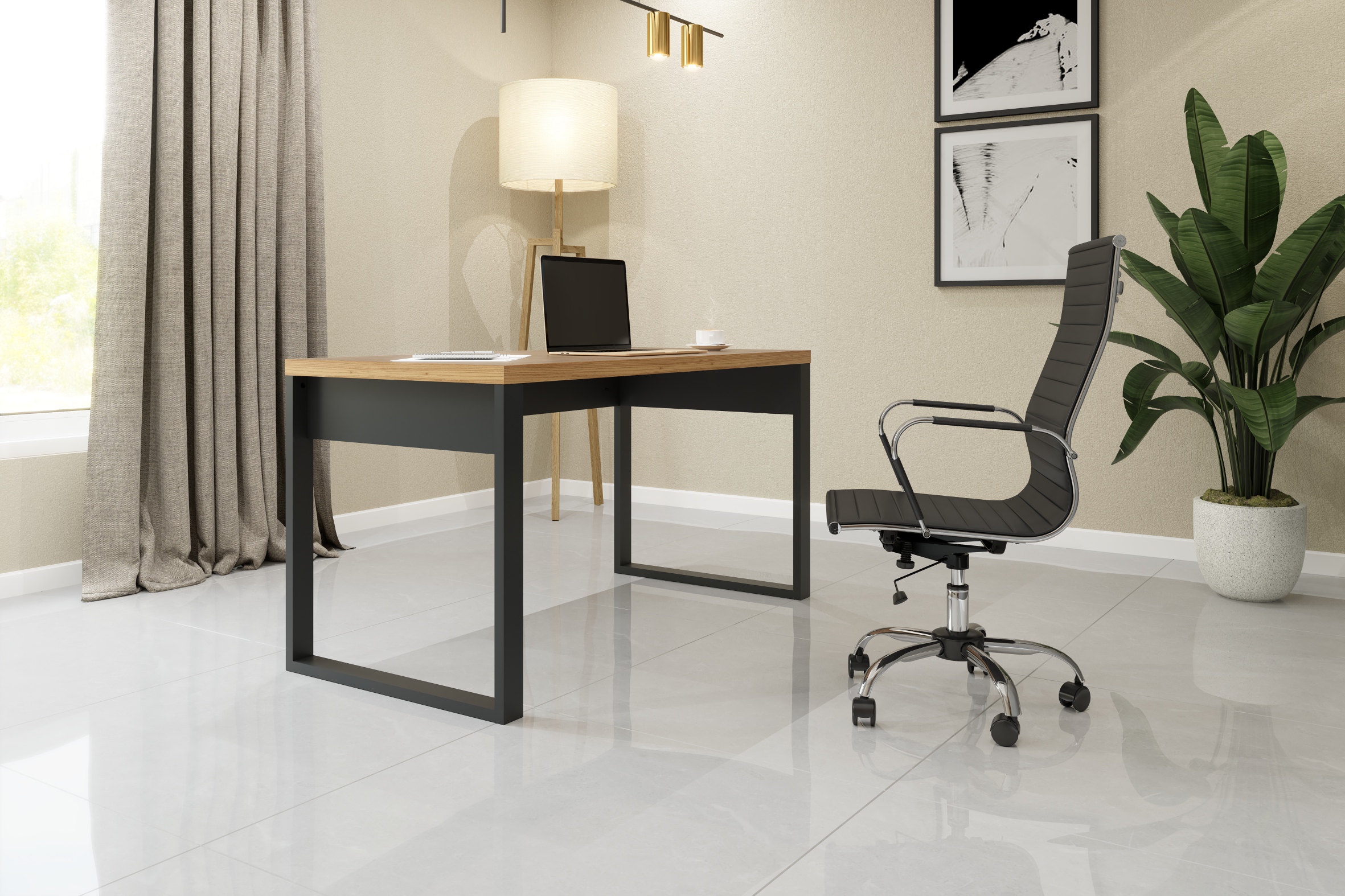Mesa de escritório industrial - preto