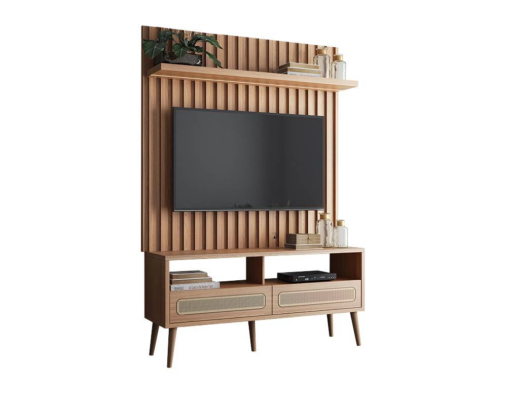 Móvel de tv ripado com LED + rack 2 gavetas