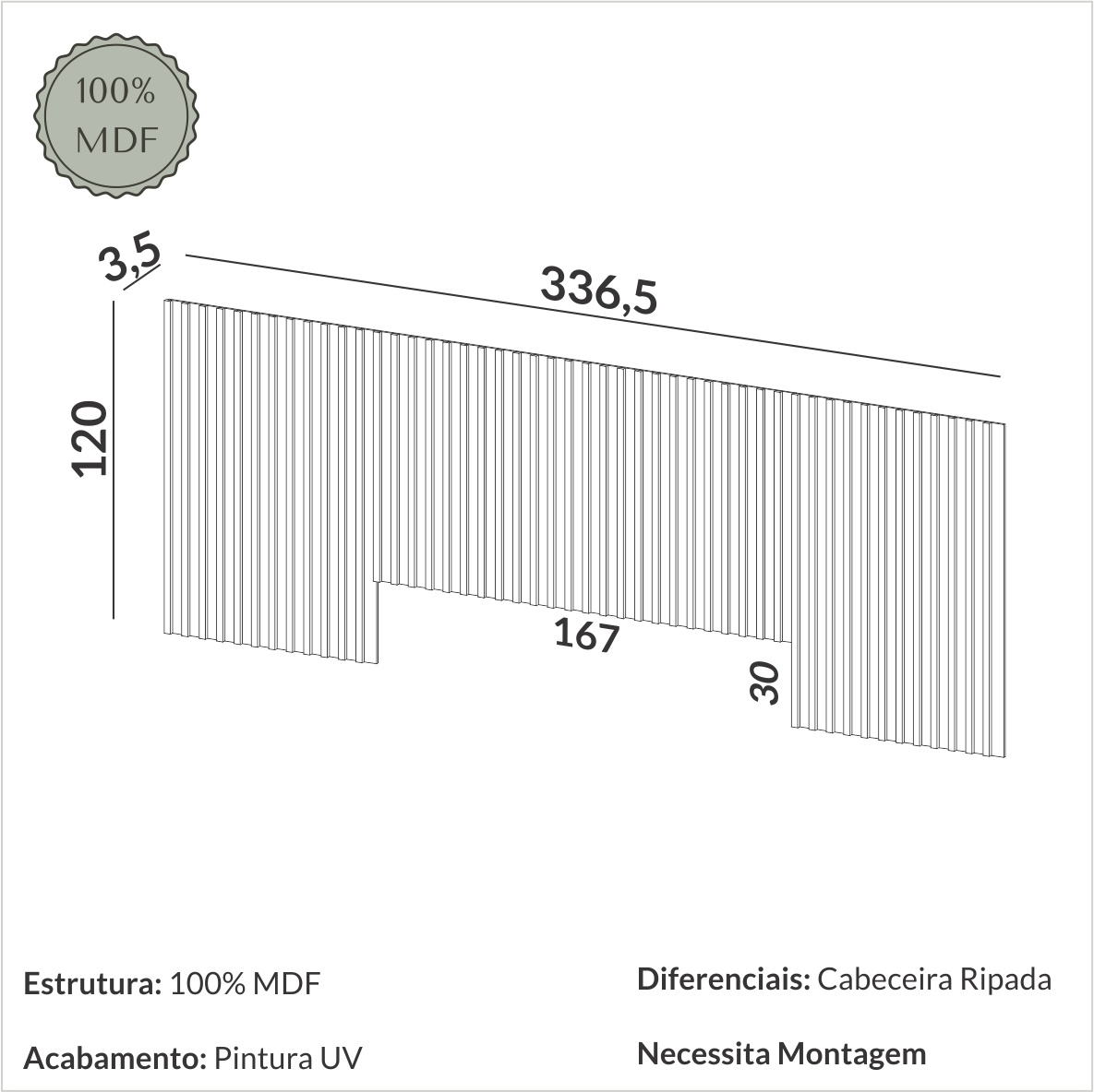 Cabeceira ripada 2,95m